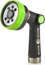 Heavy-Duty Hose Nozzle With 8 Spray Patterns And Thumb-Controlled Flow